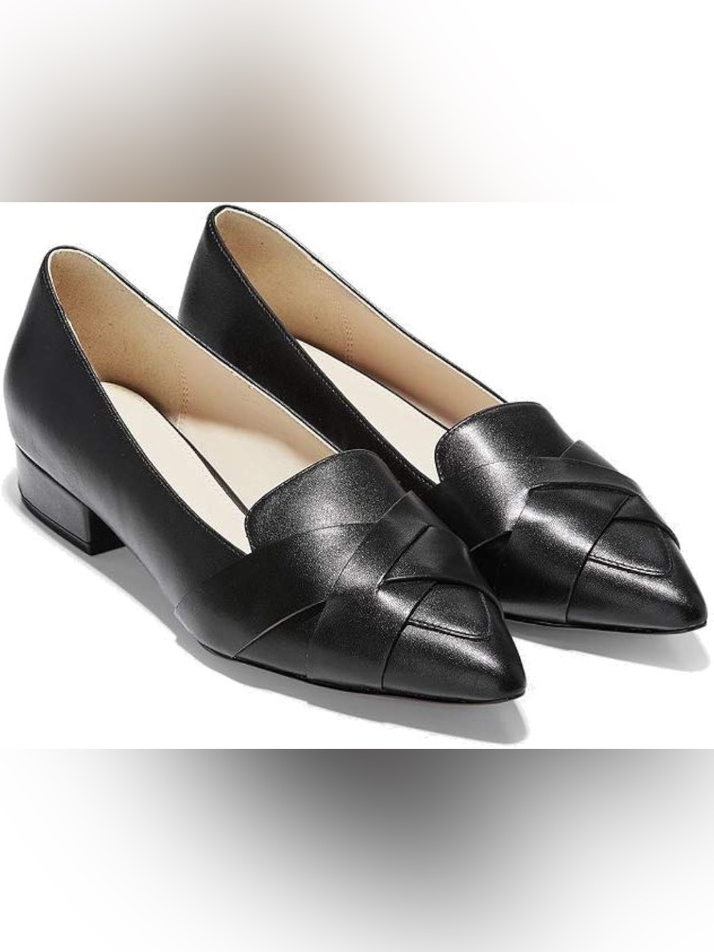 COLE HAAN Camila Skimmer Pumps Woven Black Leather Pointed-Toe Flats